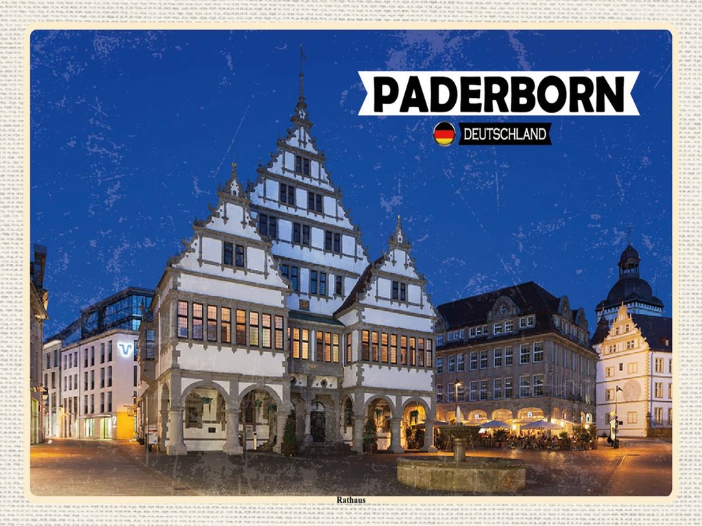 Holzschild 30x40 cm Paderborn Rathaus Altstadt Bildmotiv Reisemotiv Abenteuer Reisen