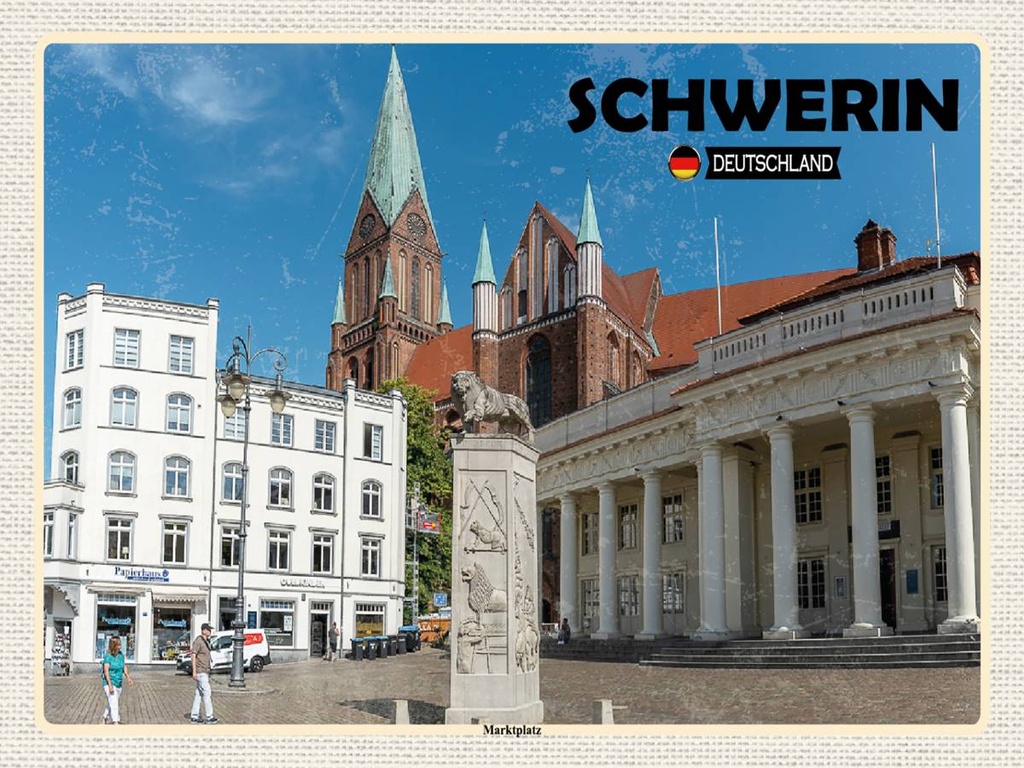 Holzschild 30x40 cm Schwerin Marktplatz Bildmotiv Reisemotiv Abenteuer Reisen