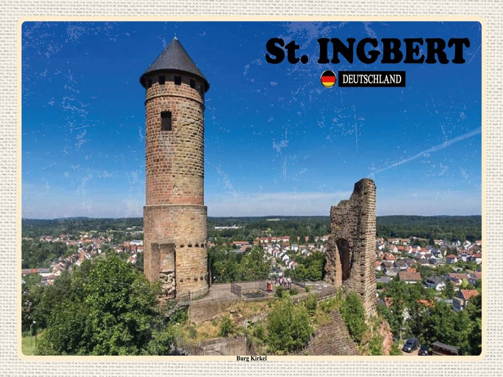 Holzschild 30x40 cm St. Ingbert Burg Kirkel Städtetrip Bildmotiv Reisemotiv Abenteuer Reisen