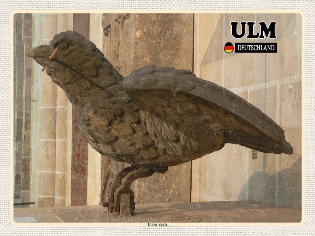 Holzschild 30x40 cm Ulm Ulmer Spatz Skulptur Bildmotiv Reisemotiv Abenteuer Reisen