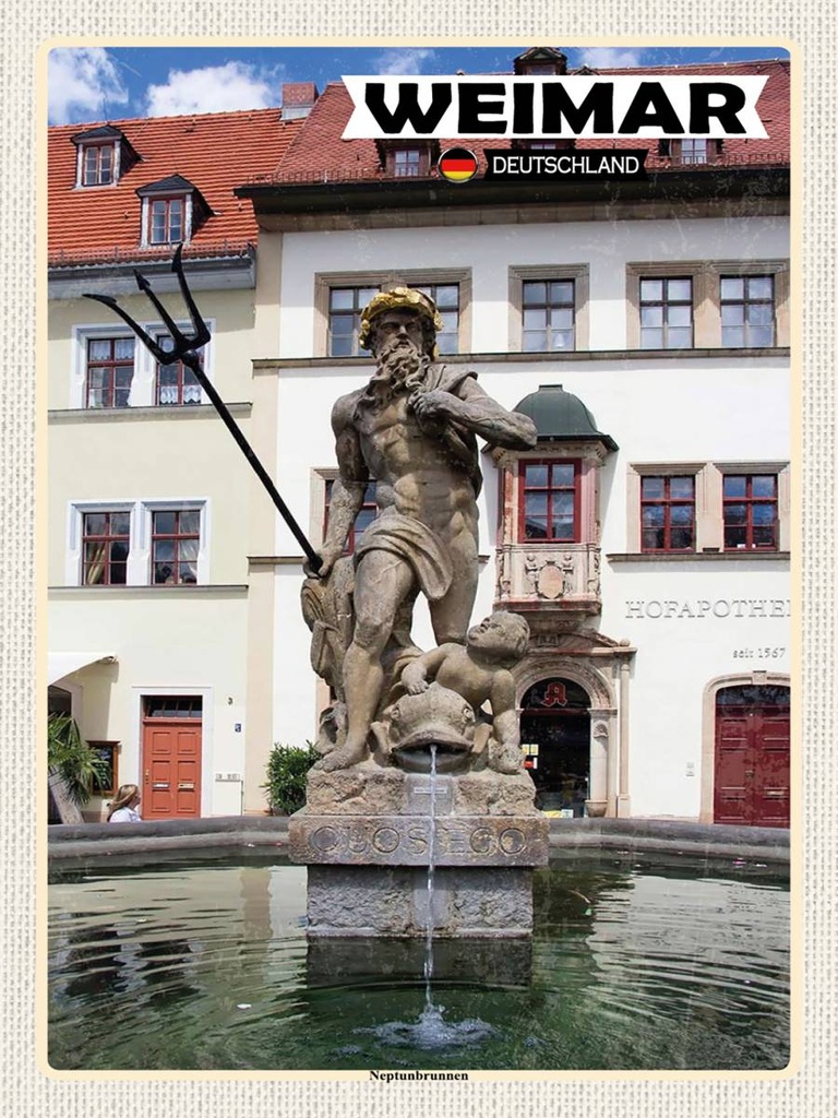 Holzschild 40x30 cm Weimar Neptunbrunnen Bildmotiv Reisemotiv Abenteuer Reisen