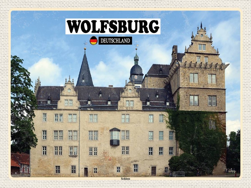 Holzschild 30x40 cm Wolfsburg Schloss Gemälde Bildmotiv Reisemotiv Abenteuer Reisen