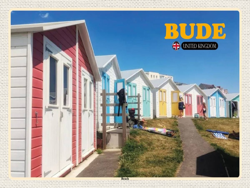 Holzschild 30x40 cm United Kingdom Bude Beach Bildmotiv Reisemotiv Abenteuer Reisen