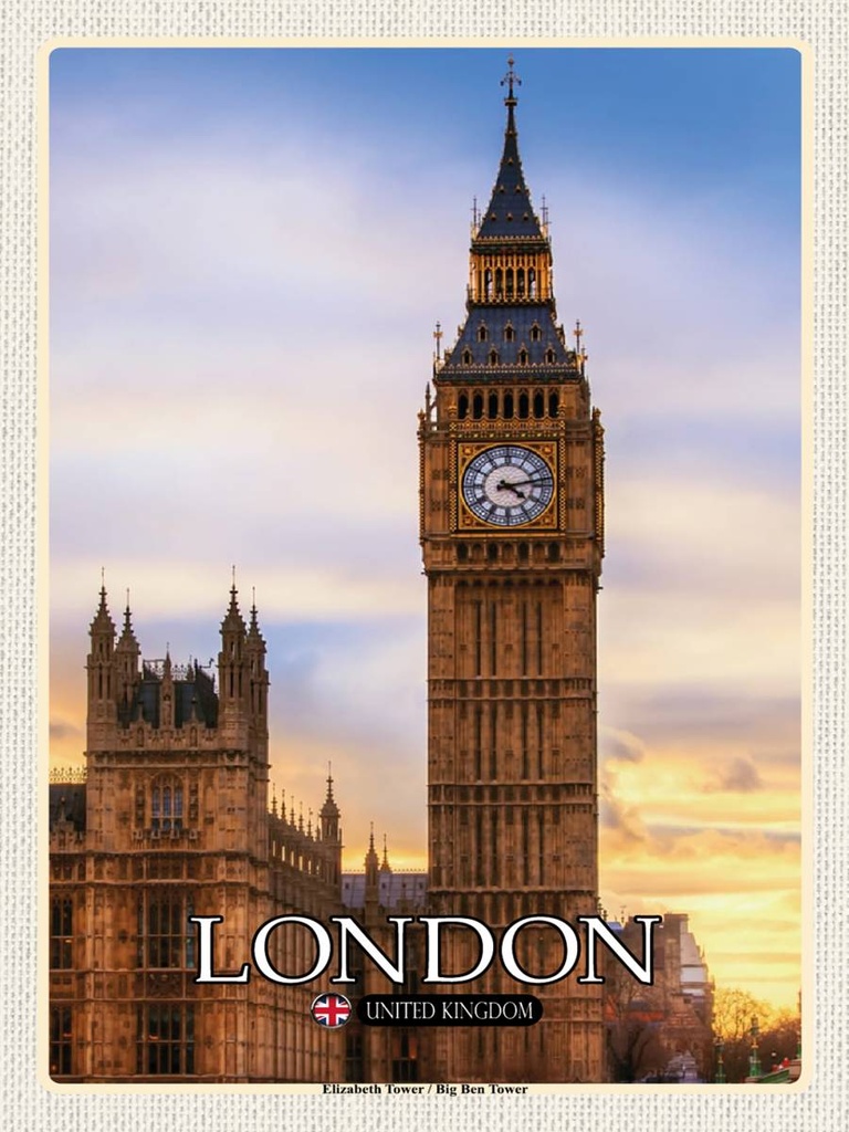 [LA-1792425-H] Holzschild 40x30 cm London Elizabeth Tower Big Ben Bildmotiv Reisemotiv Abenteuer Reisen