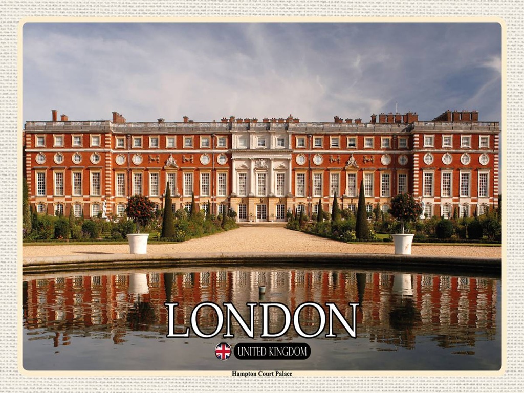 [LA-1792428-H] Holzschild 30x40 cm Hampton Court Palace London Bildmotiv Reisemotiv Abenteuer Reisen