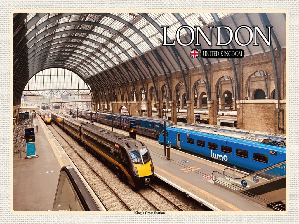 [LA-1792431-H] Holzschild 30x40 cm London UK King`s Cross Station Bildmotiv Reisemotiv Abenteuer Reisen