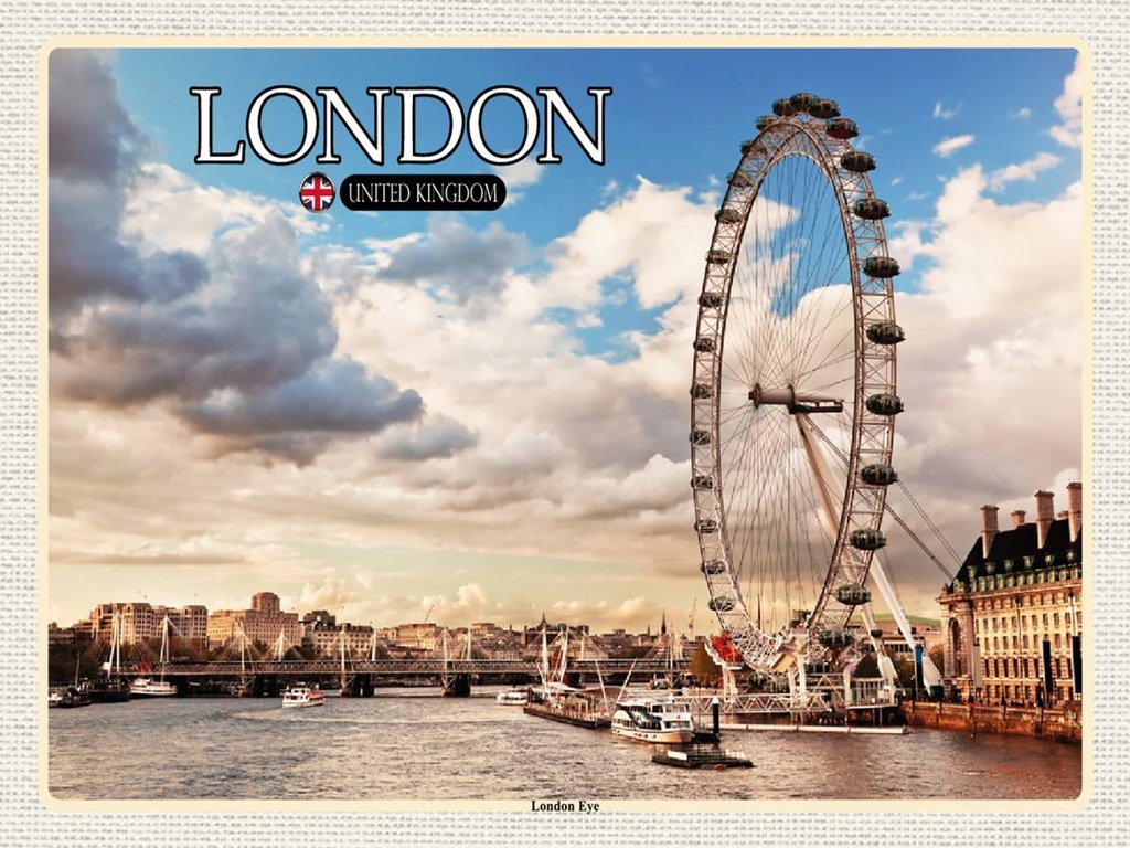 [LA-1792433-H] Holzschild 30x40 cm United Kingdom England London Eye Bildmotiv Reisemotiv Abenteuer Reisen