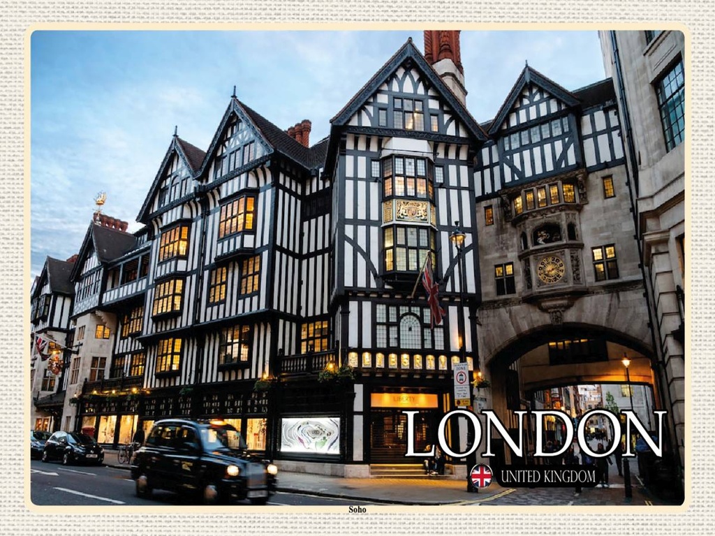 [LA-1792442-H] Holzschild 30x40 cm Soho London United Kingdom Bildmotiv Reisemotiv Abenteuer Reisen