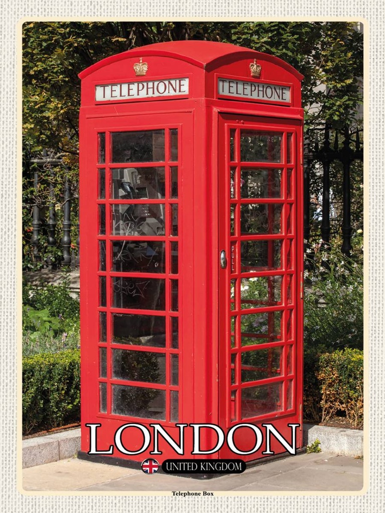 [LA-1792446-H] Holzschild 40x30 cm London United Kingdom Telephone Box Bildmotiv Reisemotiv Abenteuer Reisen
