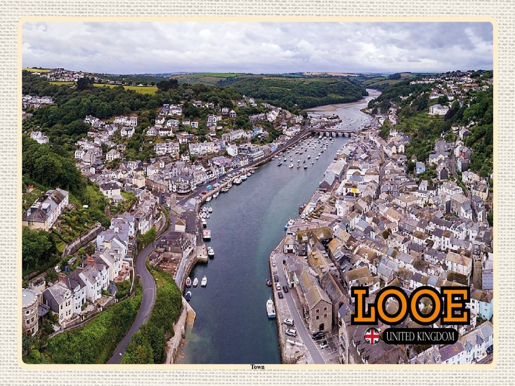[LA-1792453-H] Holzschild 30x40 cm Looe Enlgand United Kingdom Town Bildmotiv Reisemotiv Abenteuer Reisen