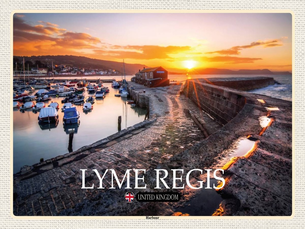 [LA-1792454-H] Holzschild 30x40 cm Lyme Regis Harbour Enlgand UK Bildmotiv Reisemotiv Abenteuer Reisen