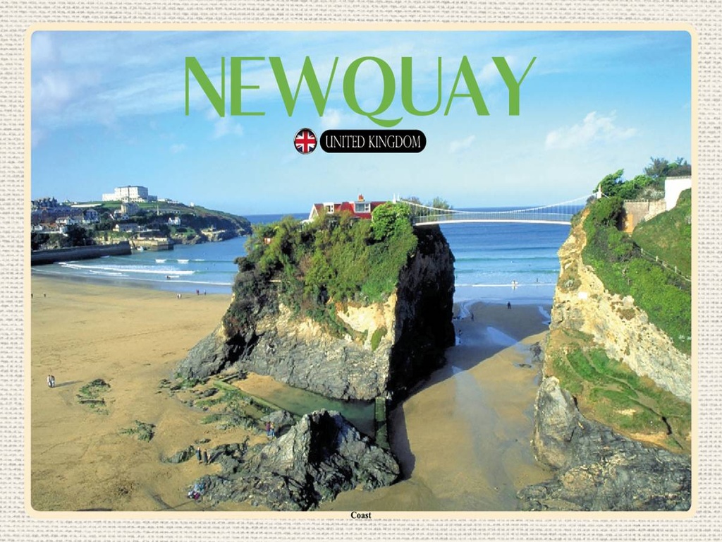 [LA-1792455-H] Holzschild 30x40 cm Newquay Coast United Kingdom Bildmotiv Reisemotiv Abenteuer Reisen