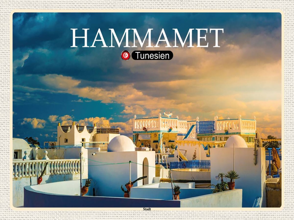 [LA-1792463-H] Holzschild 30x40 cm Hammamet Tunesien Urlaub Sonne Bildmotiv Reisemotiv Abenteuer Reisen