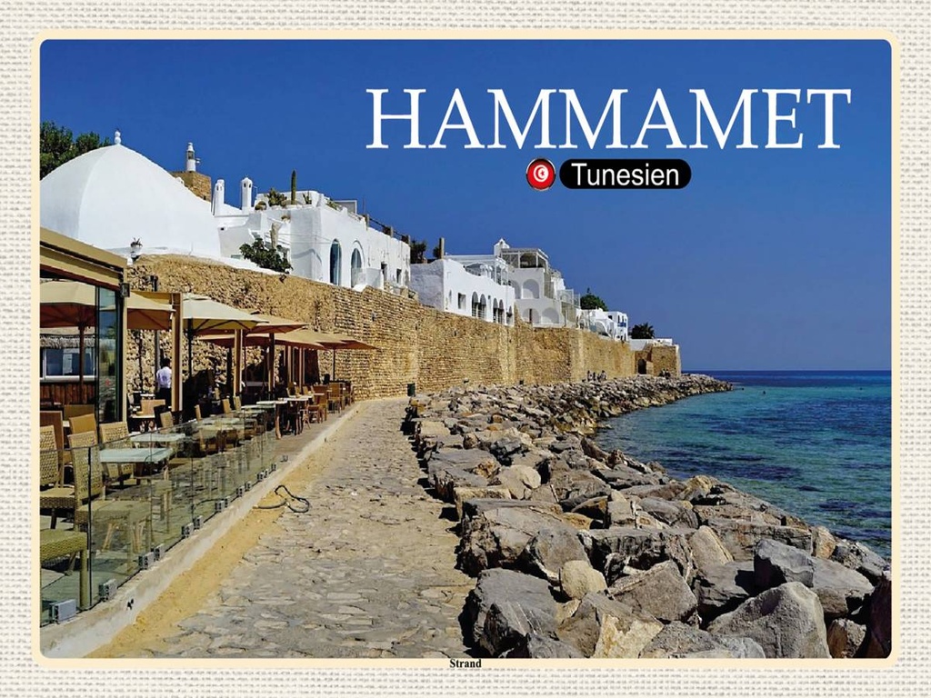 [LA-1792464-H] Holzschild 30x40 cm Hammamet Tunesien Meer Strand Bildmotiv Reisemotiv Abenteuer Reisen