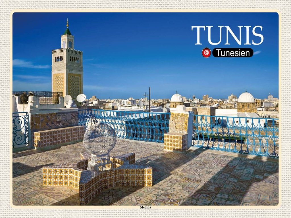 [LA-1792466-H] Holzschild 30x40 cm Tunis Tunesien Medina Moschee Bildmotiv Reisemotiv Abenteuer Reisen