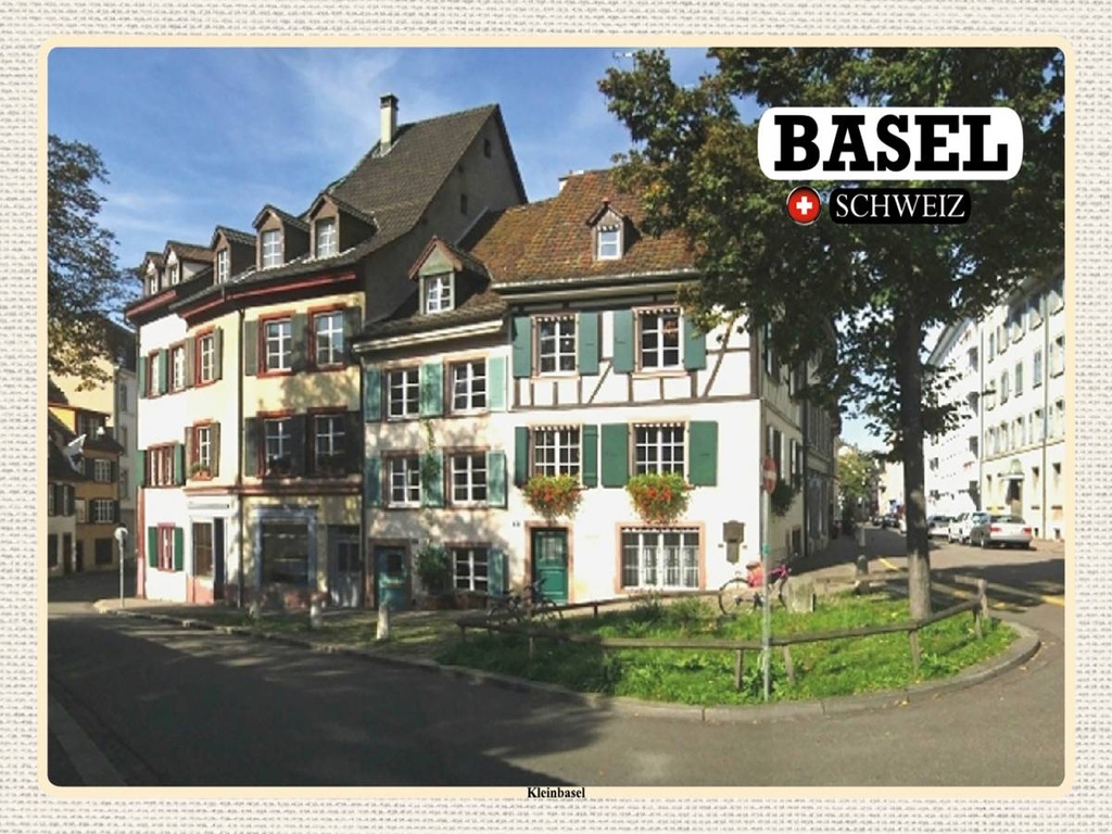 [LA-1792468-H] Holzschild 30x40 cm Basel Schweiz Kleinbasel Stadt Bildmotiv Reisemotiv Abenteuer Reisen