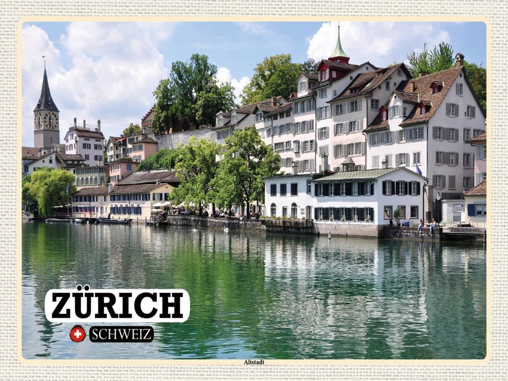 [LA-1792485-H] Holzschild 30x40 cm Zürich Schweiz Altstadt Fluss Bildmotiv Reisemotiv Abenteuer Reisen