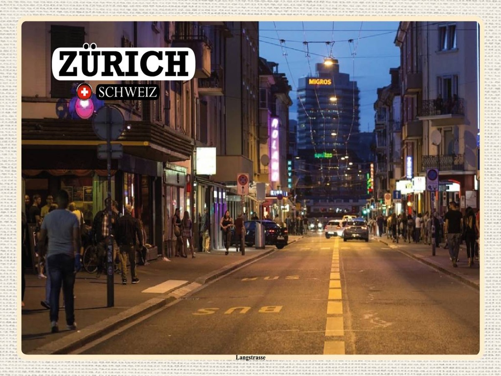 [LA-1792486-H] Holzschild 30x40 cm Zürich Schweiz Langstrasse Bildmotiv Reisemotiv Abenteuer Reisen