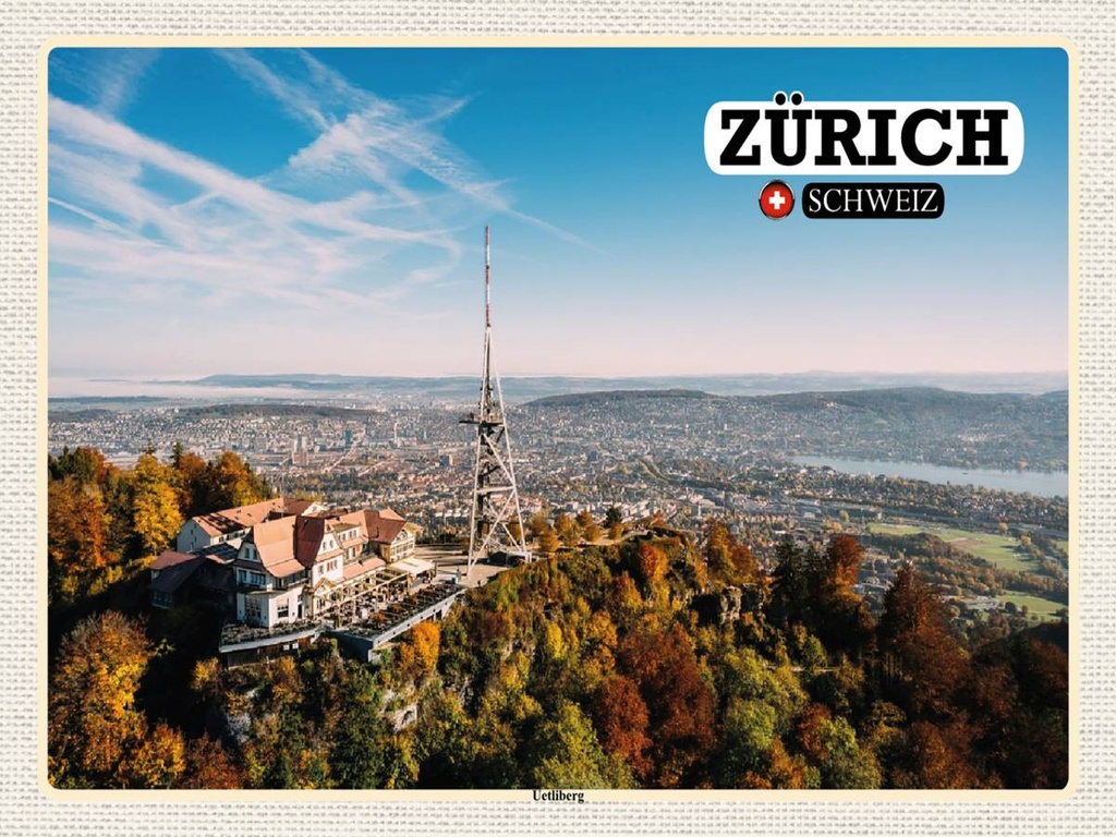 [LA-1792487-H] Holzschild 30x40 cm Zürich Schweiz Uetliberg Stadt Bildmotiv Reisemotiv Abenteuer Reisen
