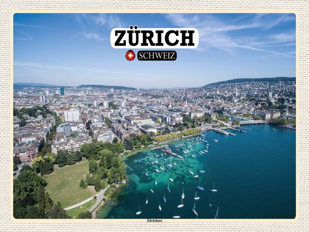 [LA-1792489-H] Holzschild 30x40 cm Zürich Schweiz Zürichsee Boote Bildmotiv Reisemotiv Abenteuer Reisen