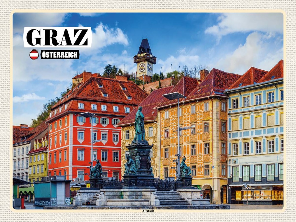 [LA-1792490-H] Holzschild 30x40 cm Graz Österreich Altstadt Bildmotiv Reisemotiv Abenteuer Reisen