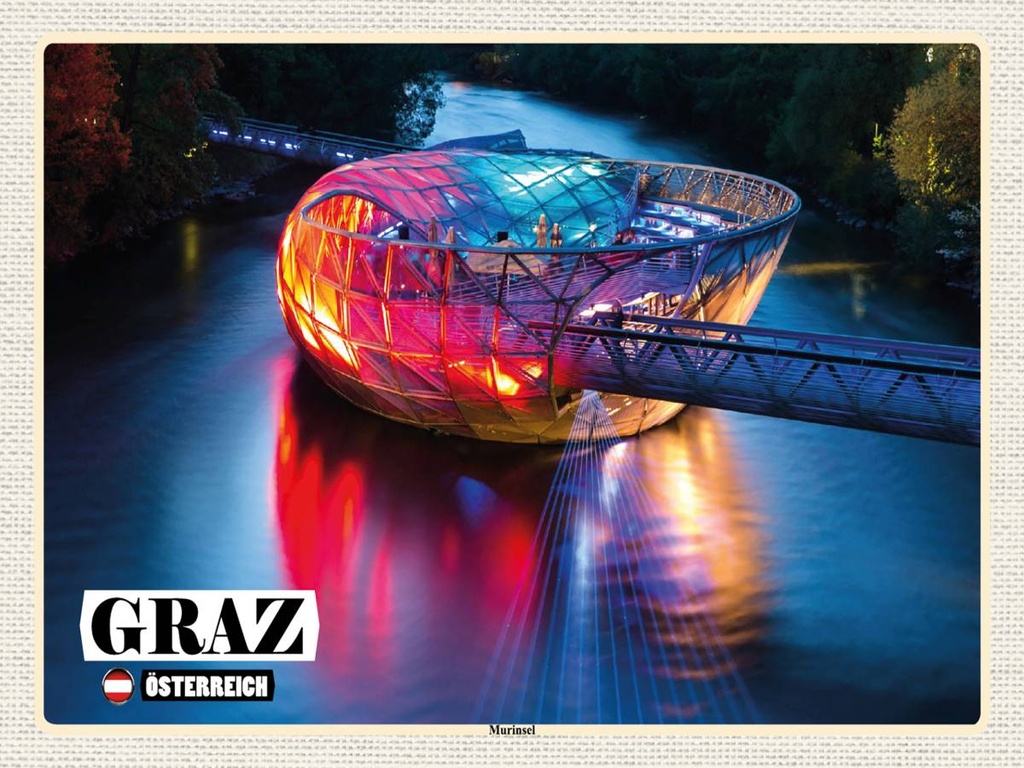 [LA-1792493-H] Holzschild 30x40 cm Graz Österreich Murinsel See Bildmotiv Reisemotiv Abenteuer Reisen