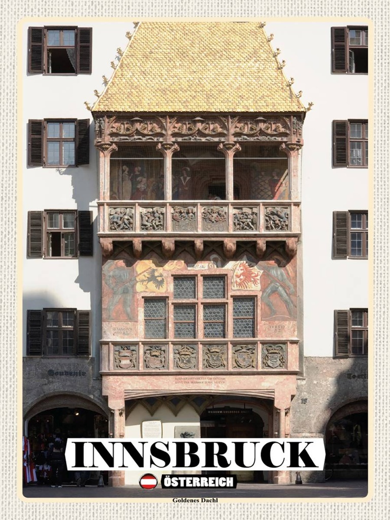 [LA-1792494-H] Holzschild 40x30 cm Innsbruck Österreich Goldenes Dachl Bildmotiv Reisemotiv Abenteuer Reisen