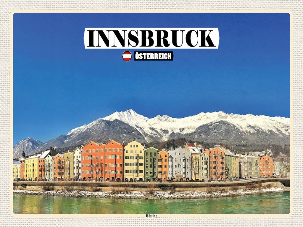 [LA-1792495-H] Holzschild 30x40 cm Innsbruck Österreich Hötting Berge Bildmotiv Reisemotiv Abenteuer Reisen