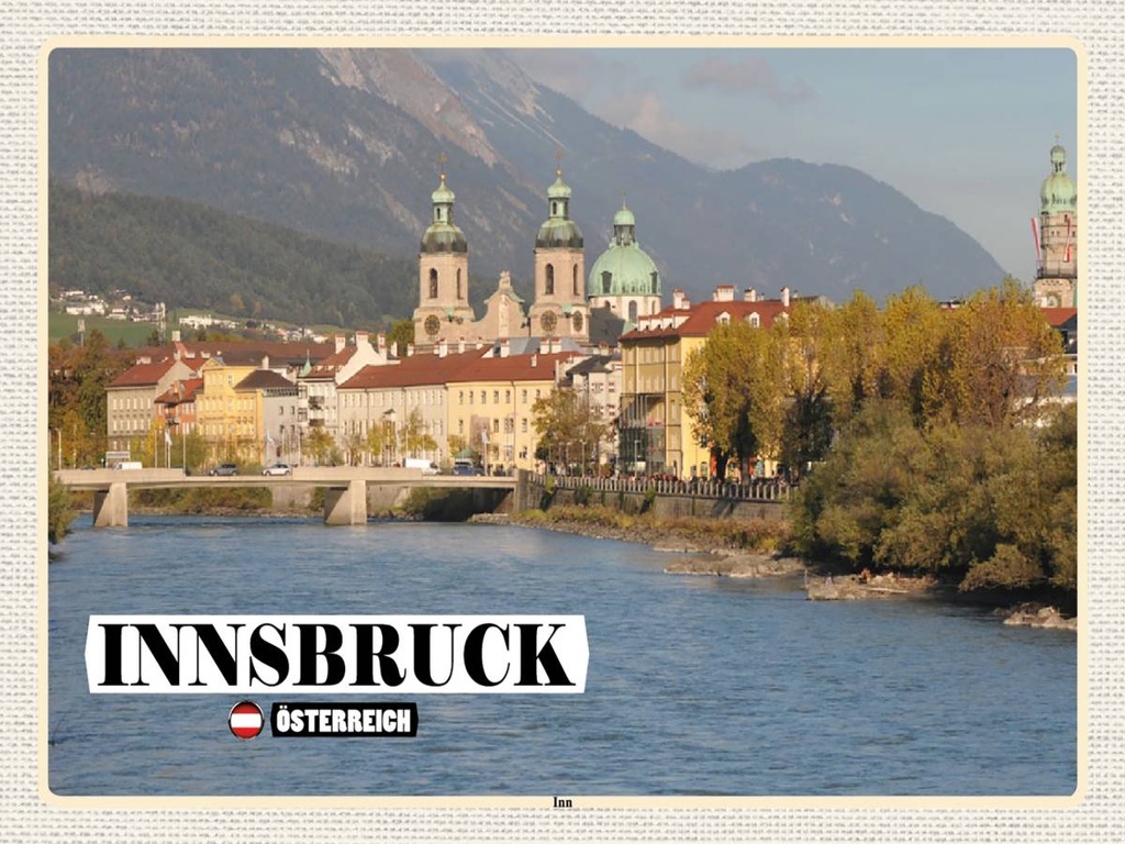 [LA-1792496-H] Holzschild 30x40 cm Innsbruck Österreich Inn Fluss Bildmotiv Reisemotiv Abenteuer Reisen