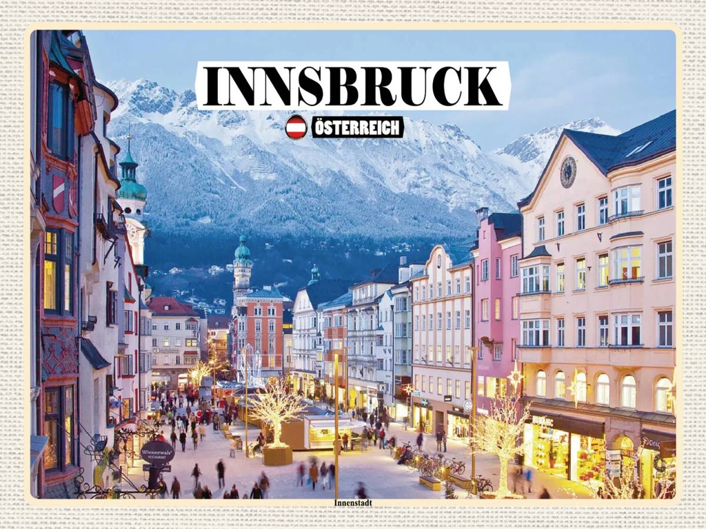 [LA-1792497-H] Holzschild 30x40 cm Innsbruck Österreich Bildmotiv Reisemotiv Abenteuer Reisen