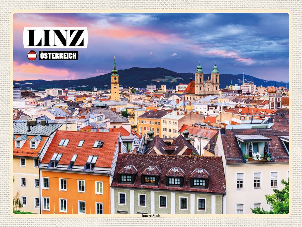 [LA-1792502-H] Holzschild 30x40 cm Linz Österreich Innere Stadt Bildmotiv Reisemotiv Abenteuer Reisen