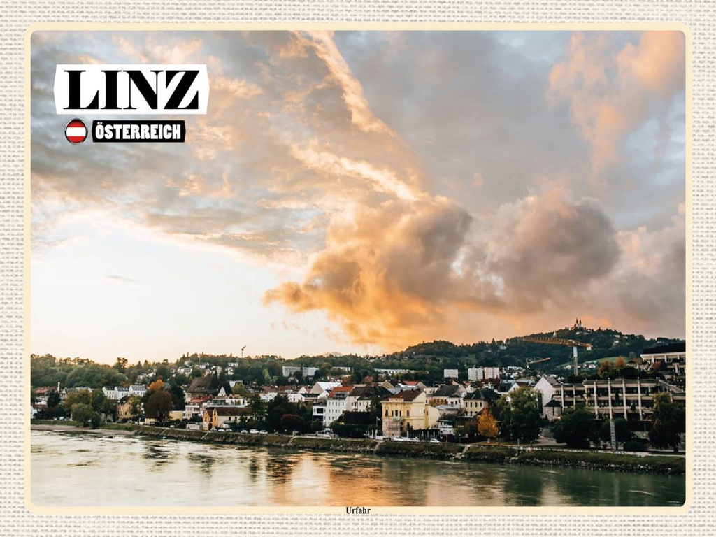 [LA-1792504-H] Holzschild 30x40 cm Linz Österreich Urfahr Fluss Bildmotiv Reisemotiv Abenteuer Reisen