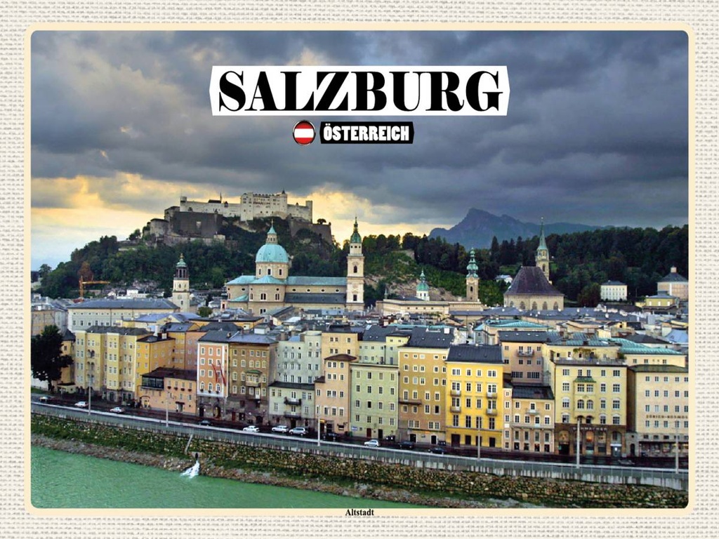 [LA-1792505-H] Holzschild 30x40 cm Salzburg Österreich Altstadt Bildmotiv Reisemotiv Abenteuer Reisen