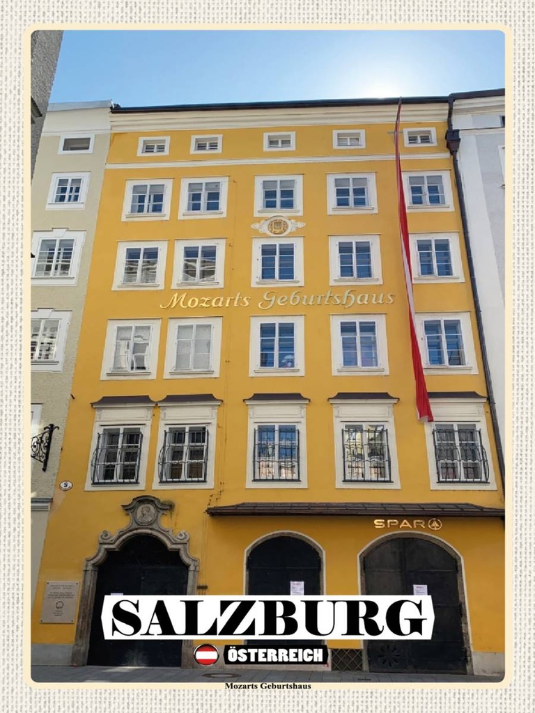 [LA-1792507-H] Holzschild 40x30 cm Salzburg Mozarts Geburtshaus Bildmotiv Reisemotiv Abenteuer Reisen