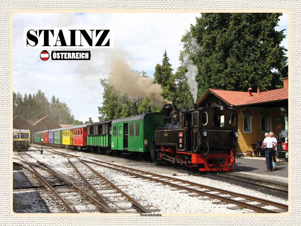 [LA-1792510-H] Holzschild 30x40 cm Stainz Österreich Museumsbahn Bildmotiv Reisemotiv Abenteuer Reisen