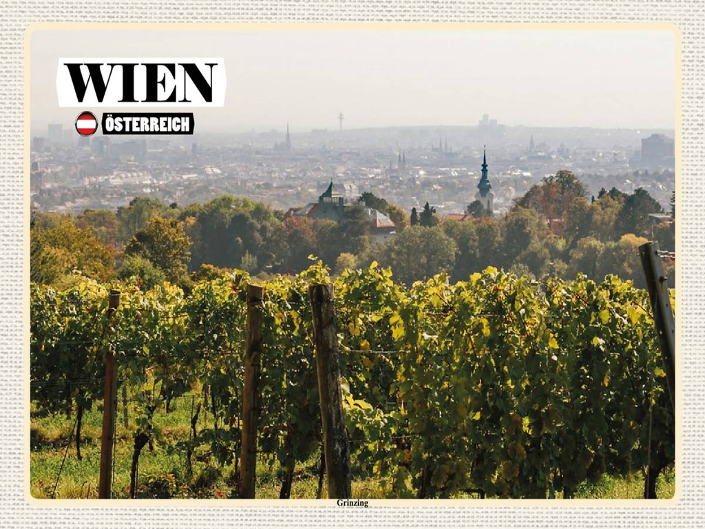 [LA-1792514-H] Holzschild 30x40 cm Wien Österreich Grinzing Weinfelder Bildmotiv Reisemotiv Abenteuer Reisen
