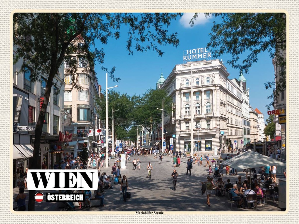 [LA-1792516-H] Holzschild 30x40 cm Wien Österreich Mariahilfer Straße Bildmotiv Reisemotiv Abenteuer Reisen