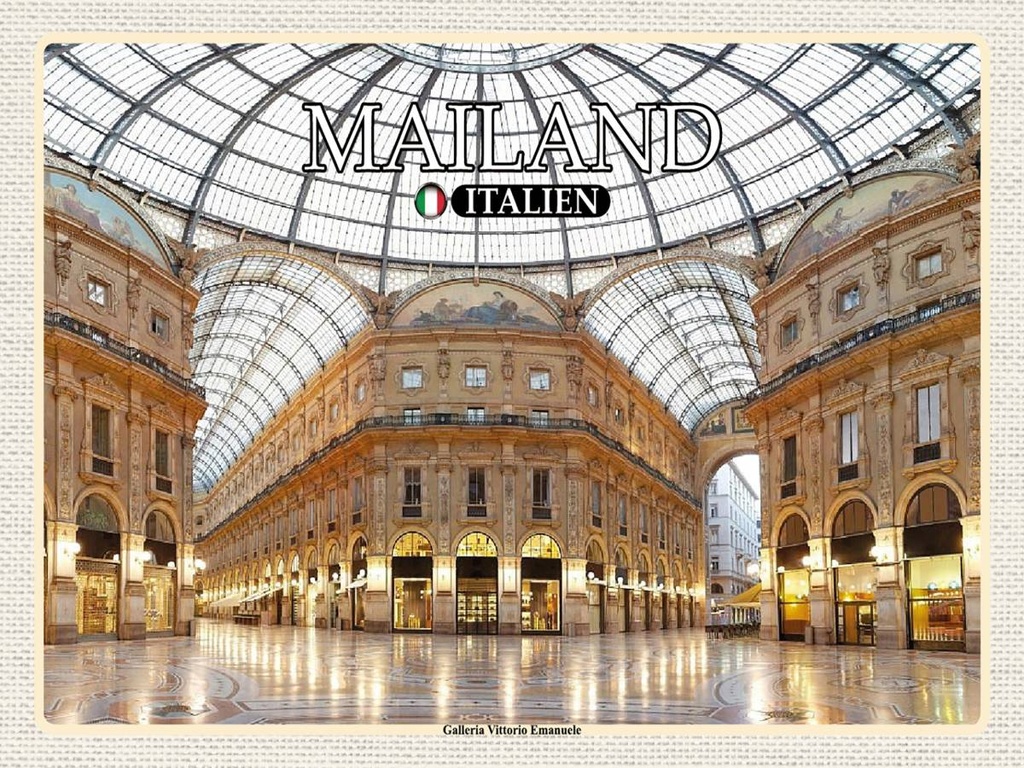 [LA-1792523-H] Holzschild 30x40 cm Mailand Galleria Vittorio Emanuele Bildmotiv Reisemotiv Abenteuer Reisen