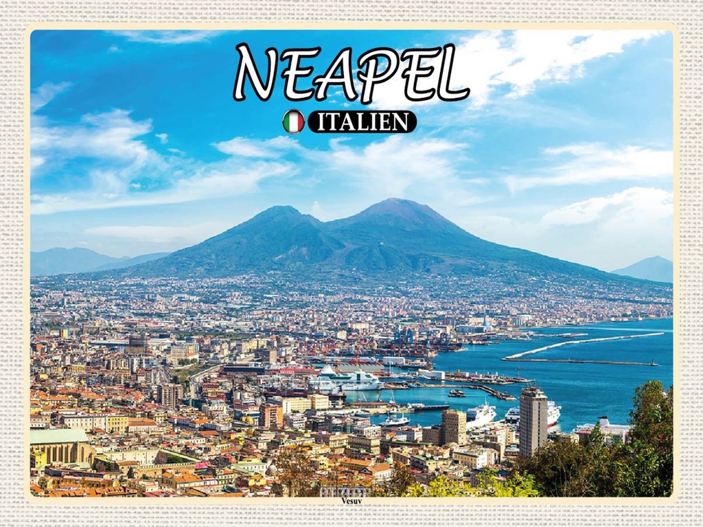 [LA-1792526-H] Holzschild 30x40 cm Neapel Italien Vesuv Bildmotiv Reisemotiv Abenteuer Reisen