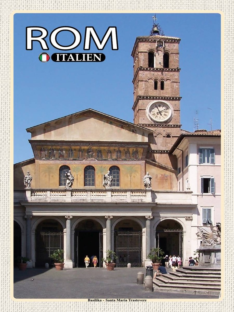 [LA-1792532-H] Holzschild 40x30 cm Rom Basilika Santa Maria Trastevere Bildmotiv Reisemotiv Abenteuer Reisen