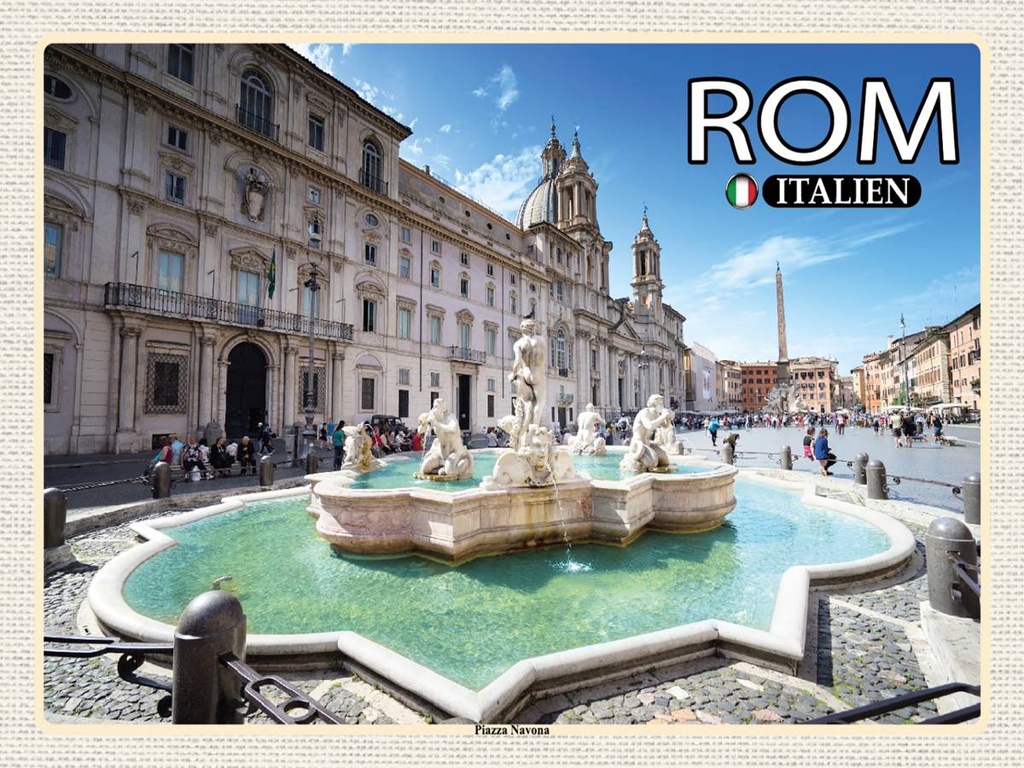 [LA-1792546-H] Holzschild 30x40 cm Rom Italien Piazza Navona Skulptur Bildmotiv Reisemotiv Abenteuer Reisen