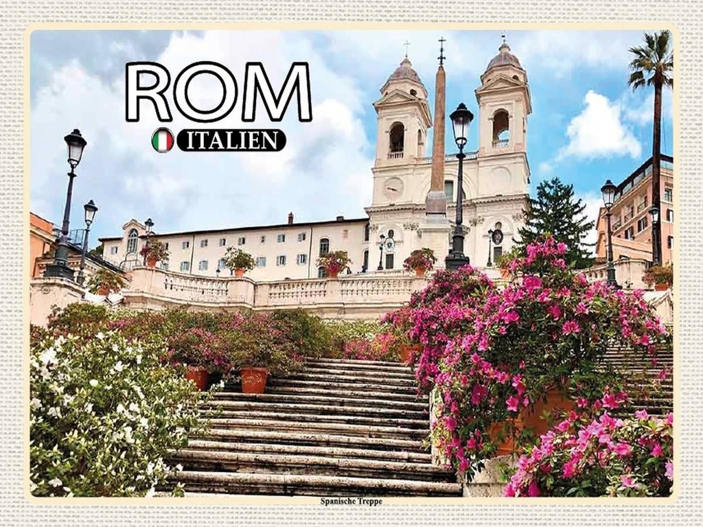 [LA-1792550-H] Holzschild 30x40 cm Rom Italien Spanische Treppe Kirche Bildmotiv Reisemotiv Abenteuer Reisen