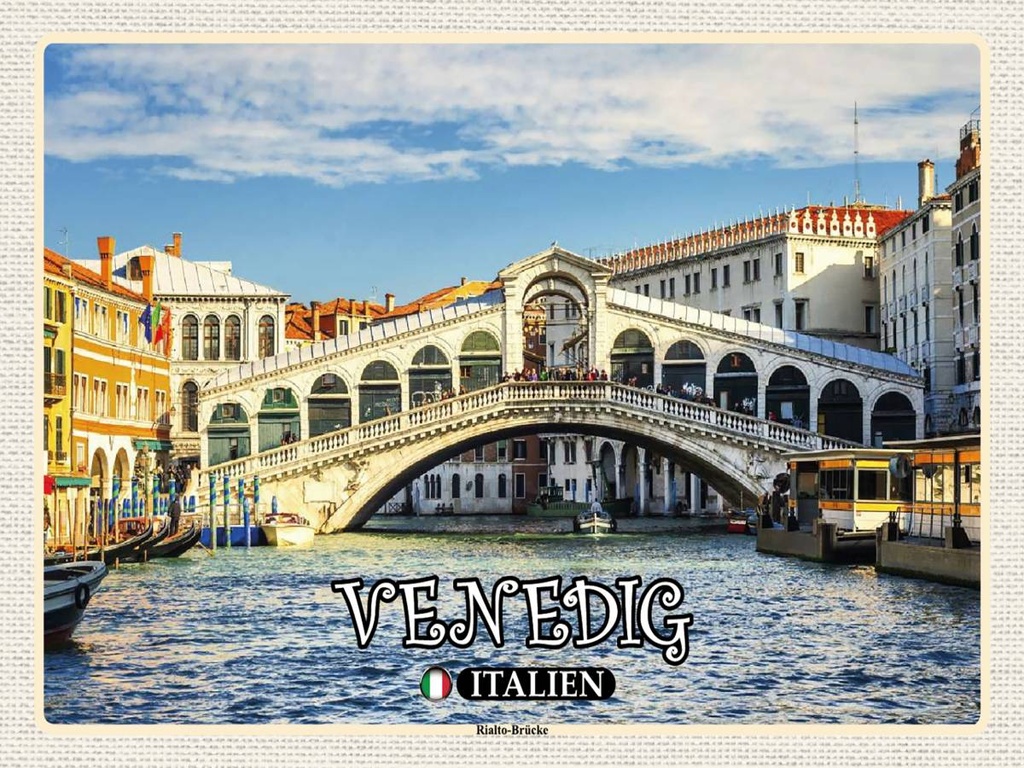 [LA-1792555-H] Holzschild 30x40 cm Venedig Italien Rialto Brücke Bildmotiv Reisemotiv Abenteuer Reisen