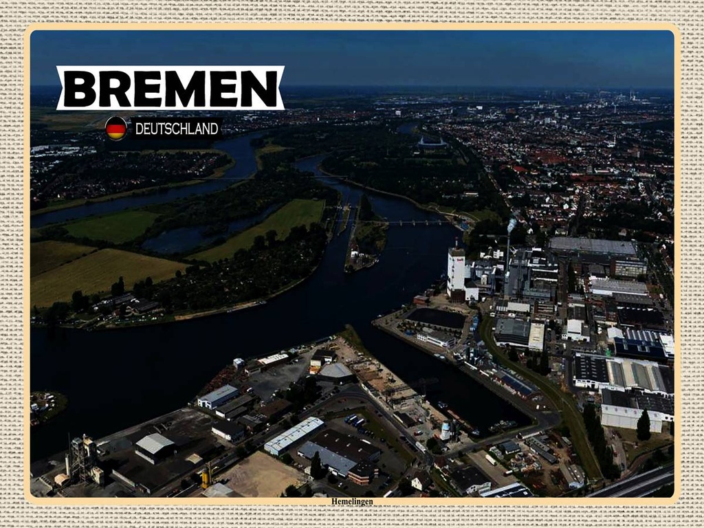 [LA-1792562-H] Holzschild 30x40 cm Bremen Deutschland Hemelingen Bildmotiv Reisemotiv Abenteuer Reisen