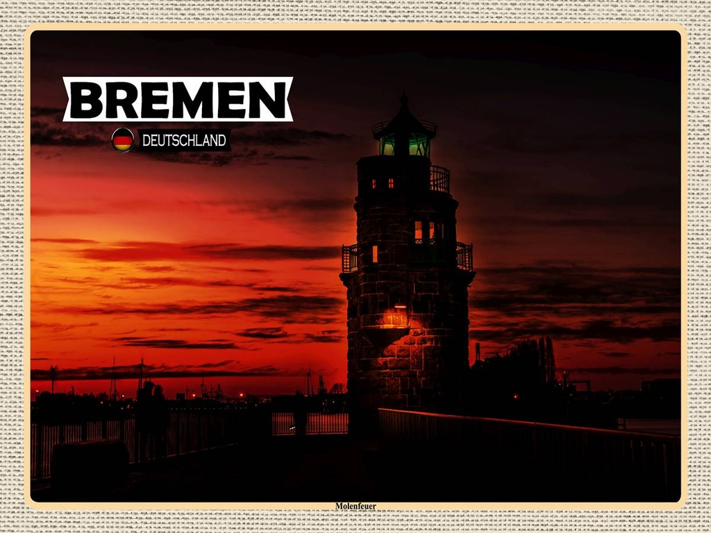 [LA-1792563-H] Holzschild 30x40 cm Bremen Deutschland Molenfeuer Bildmotiv Reisemotiv Abenteuer Reisen
