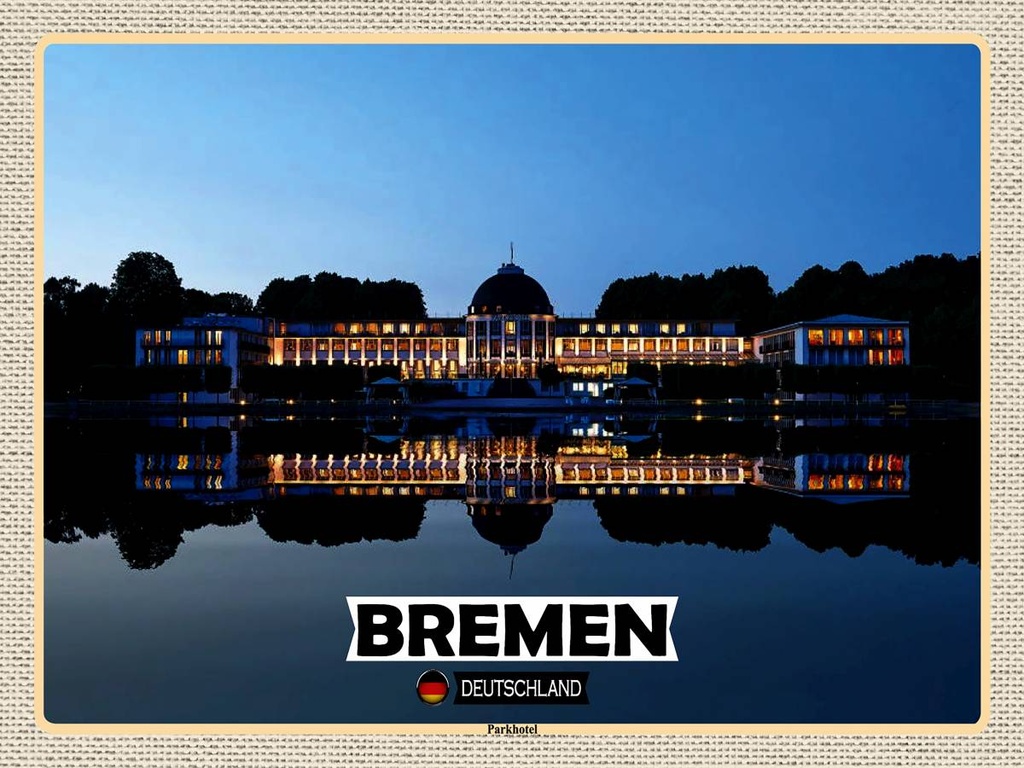[LA-1792565-H] Holzschild 30x40 cm Bremen Deutschland Parkhotel Bildmotiv Reisemotiv Abenteuer Reisen