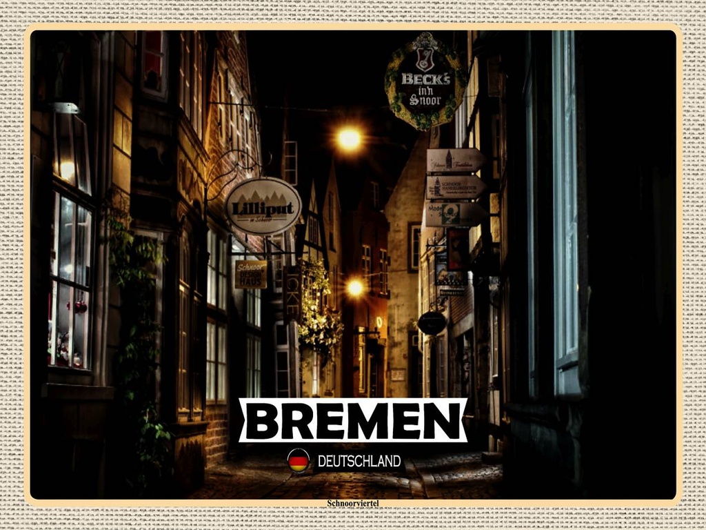 [LA-1792566-H] Holzschild 30x40 cm Bremen Deutschland Schnoorviertel Bildmotiv Reisemotiv Abenteuer Reisen