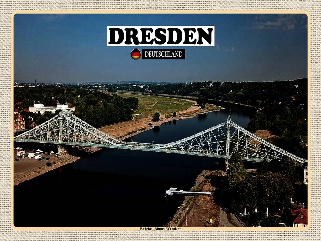 [LA-1792577-H] Holzschild 30x40 cm Dresden Brücke Blaues Wunder Bildmotiv Reisemotiv Abenteuer Reisen