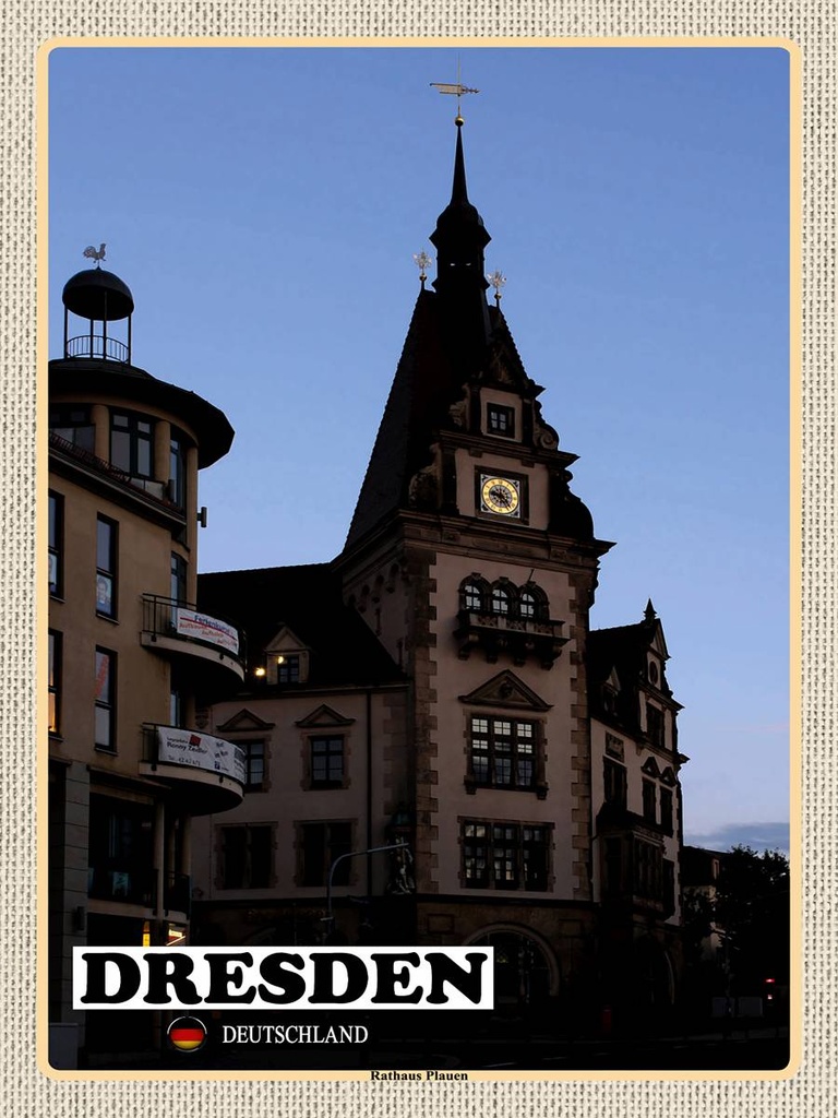 [LA-1792587-H] Holzschild 40x30 cm Dresden Deutschland Rathaus Plauen Bildmotiv Reisemotiv Abenteuer Reisen