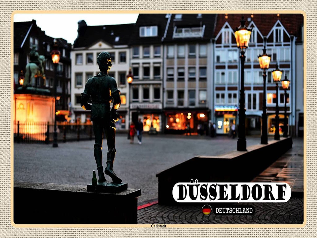 [LA-1792593-H] Holzschild 30x40 cm Düsseldorf Carlstadt Skulptur Bildmotiv Reisemotiv Abenteuer Reisen